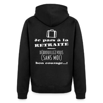 Bientôt la Retraite (texte blanc) - Veste à capuche bio Premium Unisexe - noir - Dos - Nico (187cm)