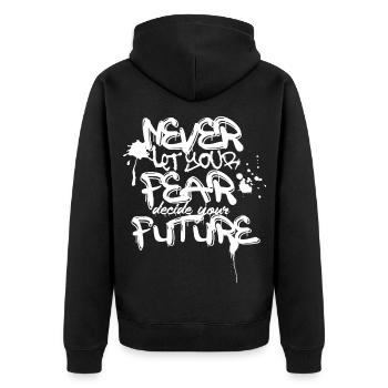 Niemals Angst Zukunft Graffiti Zitat - Unisex Premium Bio Zip Hoodie - Schwarz - Hinten - Nico (187cm)
