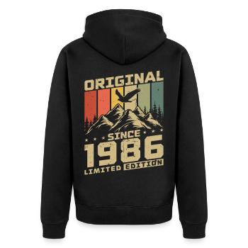 Cadeau d’anniversaire vintage original de 1986 - Veste à capuche bio Premium Unisexe - noir - Dos - Nico (187cm)