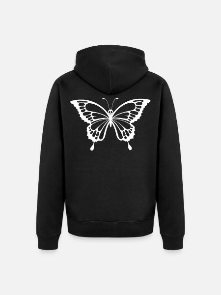 Skull and white butterfly - Unisex Premium Organic Zip Hoodie - black