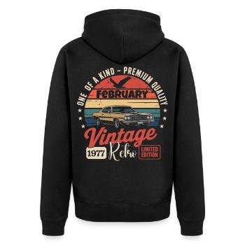 Cadeau Anniversaire Rétro Vintage de Février 1977 - Veste à capuche bio Premium Unisexe - noir - Dos - Nico (187cm)