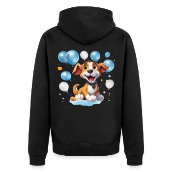 Lustiger Ballonhund im Partylook - Unisex Premium Bio Zip Hoodie - Schwarz - Hinten - Nico (187cm)