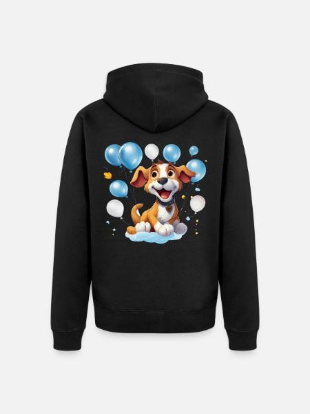 Lustiger Ballonhund im Partylook - Unisex Premium Bio Zip Hoodie - Schwarz