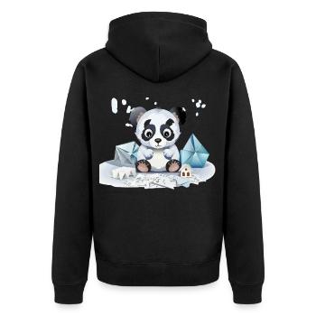 Kuschelpanda im Eisschatz - Unisex Premium Bio Zip Hoodie - Schwarz - Hinten - Nico (187cm)