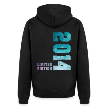 2014 12-Jahres-Jubiläum Limited Edition - Unisex Premium Bio Zip Hoodie - Schwarz - Hinten - Nico (187cm)