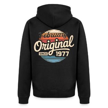 Février 1977 Cadeau d’anniversaire Février 1977 - Veste à capuche bio Premium Unisexe - noir - Dos - Nico (187cm)