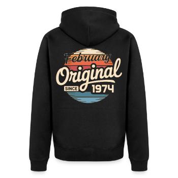 Février 1974 Cadeau d’anniversaire Février 1974 - Veste à capuche bio Premium Unisexe - noir - Dos - Nico (187cm)