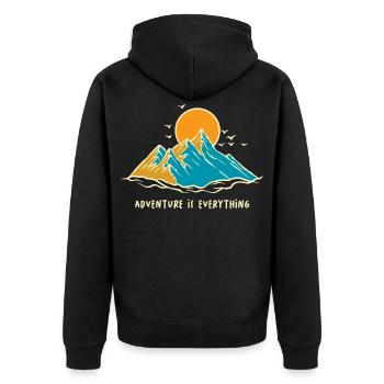 Abenteuer ist alles Shirt - Unisex Premium Bio Zip Hoodie - Schwarz - Hinten - Nico (187cm)