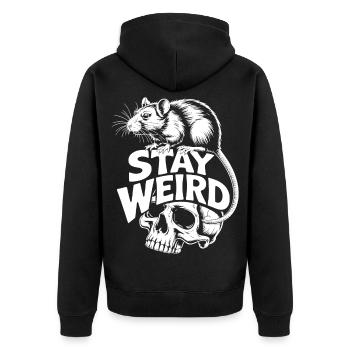 Stay Weird Skull Rat - Unisex Premium Organic Zip Hoodie - black - Back - Nico (187cm)