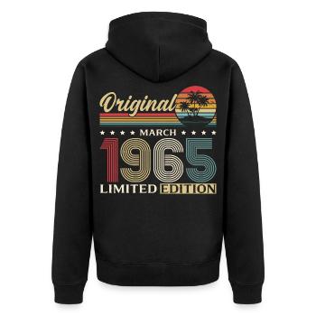61st Birthday Gift Husband Wife March 1965 - Unisex Premium Organic Zip Hoodie - black - Back - Nico (187cm)