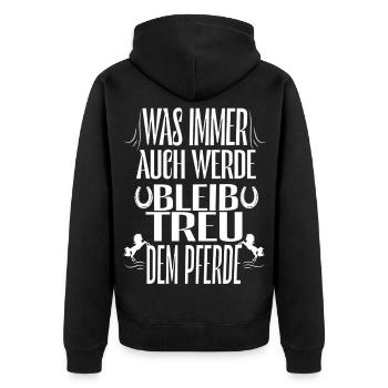 Bleibe Treu Dem Pferd Spruch - Unisex Premium Bio Zip Hoodie - Schwarz - Hinten - Nico (187cm)