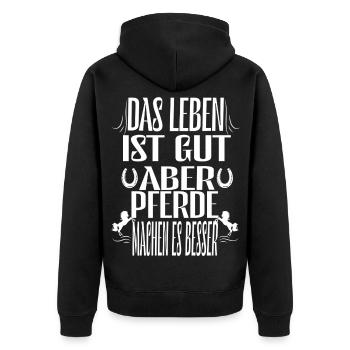 Das Leben ist gut aber Pferde machen es noch besse - Unisex Premium Bio Zip Hoodie - Schwarz - Hinten - Nico (187cm)