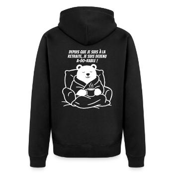 Ma Retraite en Peignoir (texte blanc) - Veste à capuche bio Premium Unisexe - noir - Dos - Nico (187cm)