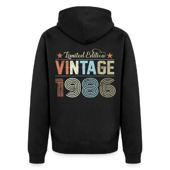 1986 40. Geburtstag - Unisex Premium Bio Zip Hoodie - Schwarz - Hinten - Nico (187cm)