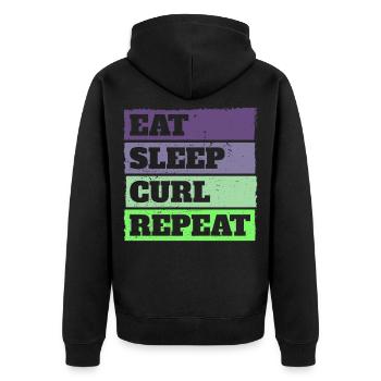 Eat Sleep Curl Repeat Retro Vintage Sport Look - Unisex Premium Organic Zip Hoodie - black - Back - Nico (187cm)