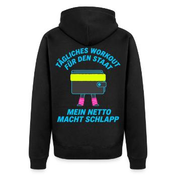 Daily workout for the state - Unisex Premium Organic Zip Hoodie - black - Back - Nico (187cm)