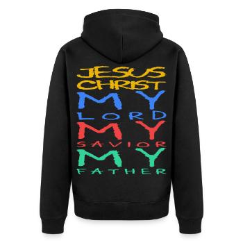 Jésus-Christ — Mon Seigneur, mon Sauveur, mon Père - Veste à capuche bio Premium Unisexe - noir - Dos - Nico (187cm)