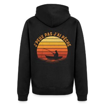 Ich kann nicht, ich habe geangelt. - Unisex Premium Bio Zip Hoodie - Schwarz - Hinten - Nico (187cm)