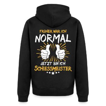 Shooting Master Saying - Unisex Premium Organic Zip Hoodie - black - Back - Nico (187cm)