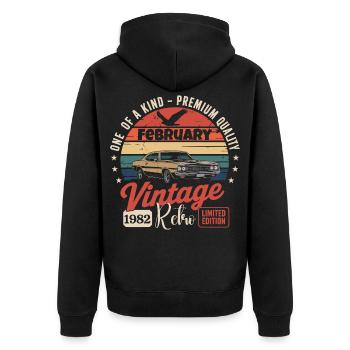 Cadeau Anniversaire Rétro Vintage de Février 1982 - Veste à capuche bio Premium Unisexe - noir - Dos - Nico (187cm)