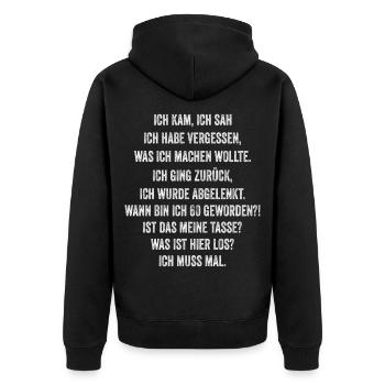 Lustiger Spruch 60. Geburtstag Vergesslich Rentner - Unisex Premium Bio Zip Hoodie - Schwarz - Hinten - Nico (187cm)