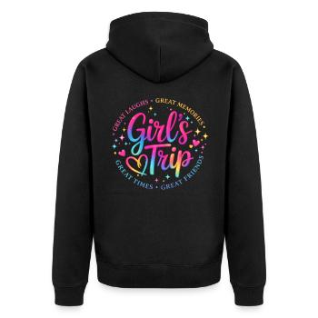 Voyage entre filles – Rires et souvenirs inoubliables - Veste à capuche bio Premium Unisexe - noir - Dos - Nico (187cm)