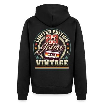 23rd Birthday Vintage Cassette - Unisex Premium Organic Zip Hoodie - black - Back - Nico (187cm)