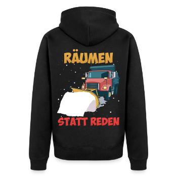 Winterdienst RÄUMEN STATT REDEN Lustiges - Unisex Premium Bio Zip Hoodie - Schwarz - Hinten - Nico (187cm)