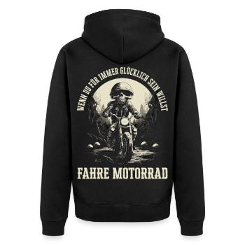 Wenn du für immer Glücklich sein willst - Unisex Premium Bio Zip Hoodie - Schwarz - Hinten - Nico (187cm)