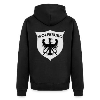 Wolfsburg Adler Design - Unisex Premium Bio Zip Hoodie - Schwarz - Hinten - Nico (187cm)