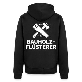Zimmermann Zimmerer - Unisex Premium Bio Zip Hoodie - Schwarz - Hinten - Nico (187cm)