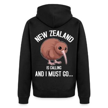 New Zealand Is Calling and I Must Go - Unisex Premium Organic Zip Hoodie - black - Back - Nico (187cm)