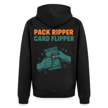 Pack Ripper Card Flipper Trading Card Collector - Unisex Premium Organic Zip Hoodie - black - Back - Nico (187cm)