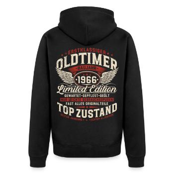  1966 Oldtimer 60. Geburtstag Geschenk Retro - Unisex Premium Bio Zip Hoodie - Schwarz - Hinten - Nico (187cm)