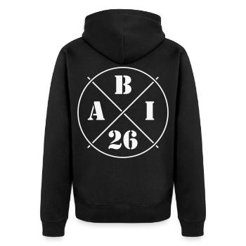 ABI 26 (Abiturient / Abitur 2026 / Symbol / White) - Unisex Premium Bio Zip Hoodie - Schwarz - Hinten - Nico (187cm)