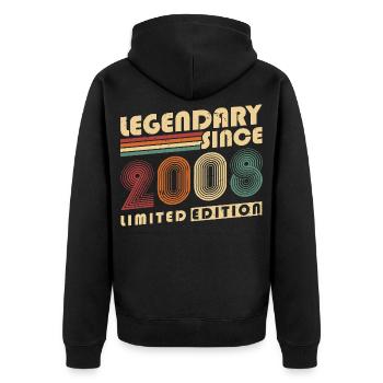Légendaire depuis 2008 Anniversaire vintage - Veste à capuche bio Premium Unisexe - noir - Dos - Nico (187cm)