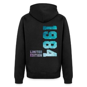 1984 Limited Edition 42 Jahre Jubiläum - Unisex Premium Bio Zip Hoodie - Schwarz - Hinten - Nico (187cm)