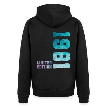 1981 Limited Edition 45 Jahre Jubiläum - Unisex Premium Bio Zip Hoodie - Schwarz - Hinten - Nico (187cm)