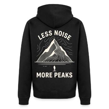 Minimalistisches Berg Line Art Motiv - Unisex Premium Bio Zip Hoodie - Schwarz - Hinten - Nico (187cm)