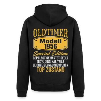 70e anniversaire Modèle de voiture classique 1956 - Veste à capuche bio Premium Unisexe - noir - Dos - Nico (187cm)