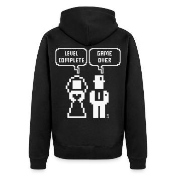 Niveau terminé – Game Over (JGA / Pixel / Grass W) - Veste à capuche bio Premium Unisexe - noir - Dos - Nico (187cm)