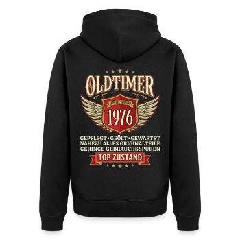Voiture vintage 1976 - Cadeau d’anniversaire pour le 50e anniversaire - Veste à capuche bio Premium Unisexe - noir - Dos - Nico (187cm)