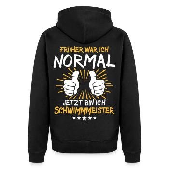 Schwimmmeister Spruch - Unisex Premium Bio Zip Hoodie - Schwarz - Hinten - Nico (187cm)