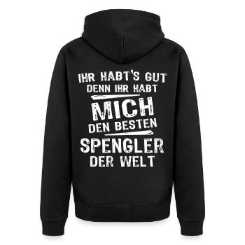 Spengler - Unisex Premium Bio Zip Hoodie - Schwarz - Hinten - Nico (187cm)