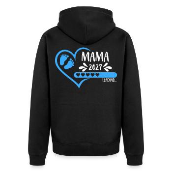 Mama 2027 loading Herz Version Junge blau - Unisex Premium Bio Zip Hoodie - Schwarz - Hinten - Nico (187cm)