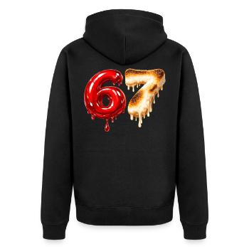 67 - 6 7 - Six Seven Meme  - Unisex Premium Bio Zip Hoodie - Schwarz - Hinten - Nico (187cm)