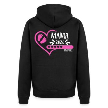 Mama 2026 loading Herz Version Mädchen pink rosa - Unisex Premium Bio Zip Hoodie - Schwarz - Hinten - Nico (187cm)