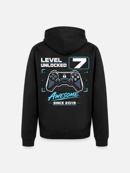 Level 7 Unlocked Gaming Gift Boys - Unisex Premium Organic Zip Hoodie - black