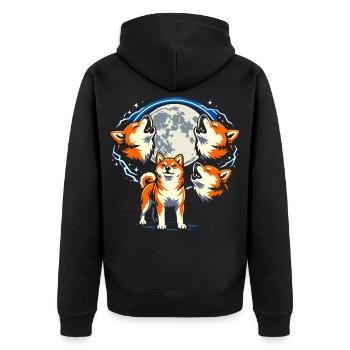 Shiba Inu Howling Moon Funny Three Dogs - Unisex Premium Organic Zip Hoodie - black - Back - Nico (187cm)
