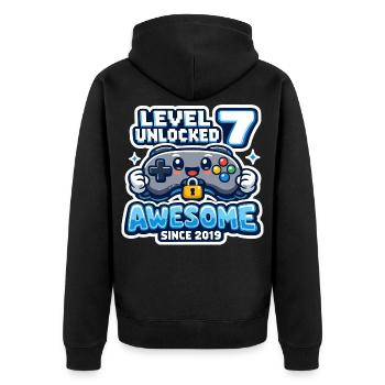 Level 7 Unlocked Awesome 2019 Geburtstag - Unisex Premium Bio Zip Hoodie - Schwarz - Hinten - Nico (187cm)